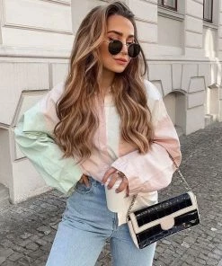 Trendy & Unique Casual Style Color Panel Long Sleeve Button Down Shirt - Multicolor