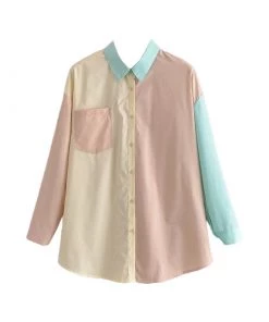 Trendy & Unique Casual Style Color Panel Long Sleeve Button Down Shirt - Multicolor