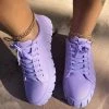 Trendy & Unique Casual Style Lace Up Ridged Trimmed Platform Sneakers - Purple