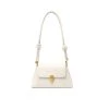 Trendy & Unique What's New Celebrity Gold Tone Buckled Flap Front Leather Baguette Bag - Beige
