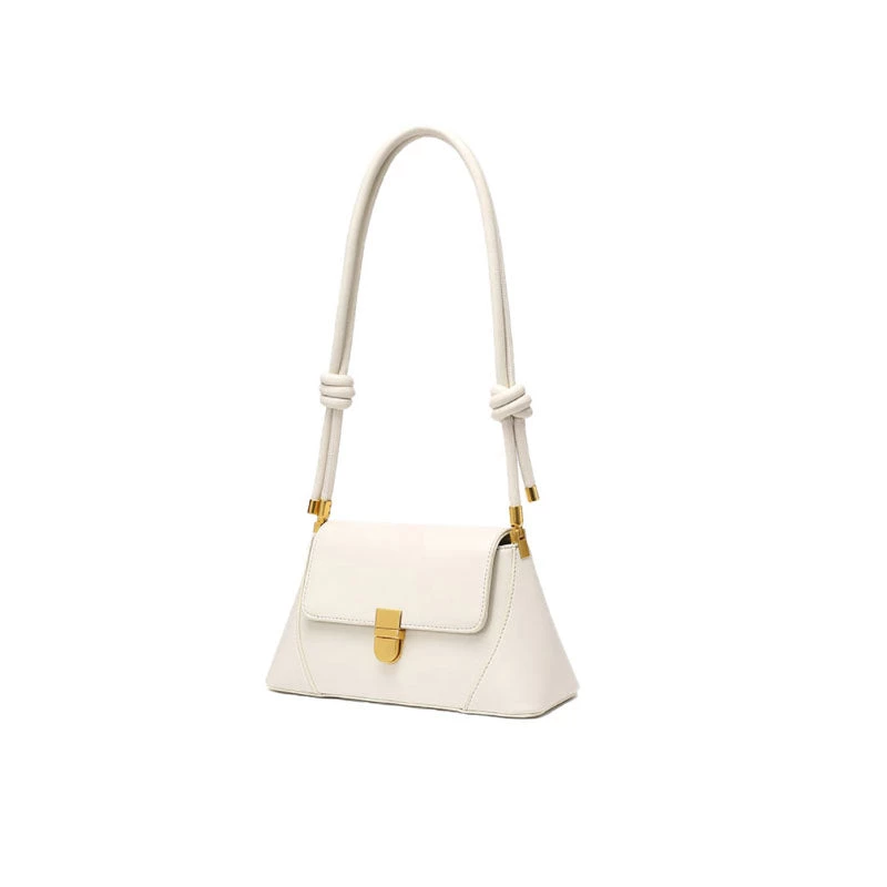 Trendy & Unique What's New Celebrity Gold Tone Buckled Flap Front Leather Baguette Bag - Beige 4 Trendy & Unique What's New Celebrity Gold Tone Buckled Flap Front Leather Baguette Bag - Beige