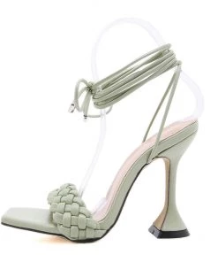 Trendy & Unique Chic Braided Strap Square Toe Unique High Heel Sandals - Green