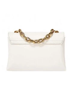 Trendy & Unique Chic Flap Front Buckled Chunky Chain Trim Crossbody Bag - Beige