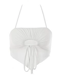 Trendy & Unique Chic Halter Neck Tied Front Ruched Bustier Crop Tank Top - White