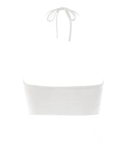 Trendy & Unique Chic Halter Neck Tied Front Ruched Bustier Crop Tank Top - White