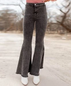 Trendy & Unique Chic High Waist Frayed Flare Hem Skinny Bell Jeans - Gray What's New