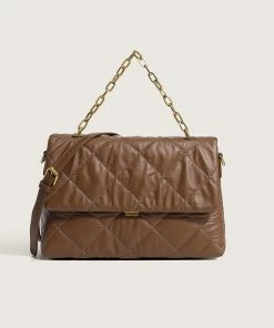 Trendy & Unique Chic Rhombus Flap Front Buckled Chain Trim Shoulder Bag - Coffee