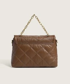 Trendy & Unique Chic Rhombus Flap Front Buckled Chain Trim Shoulder Bag - Coffee