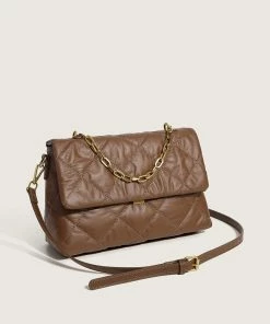 Trendy & Unique Chic Rhombus Flap Front Buckled Chain Trim Shoulder Bag - Coffee