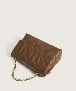 Trendy & Unique Chic Rhombus Flap Front Buckled Chain Trim Shoulder Bag - Coffee