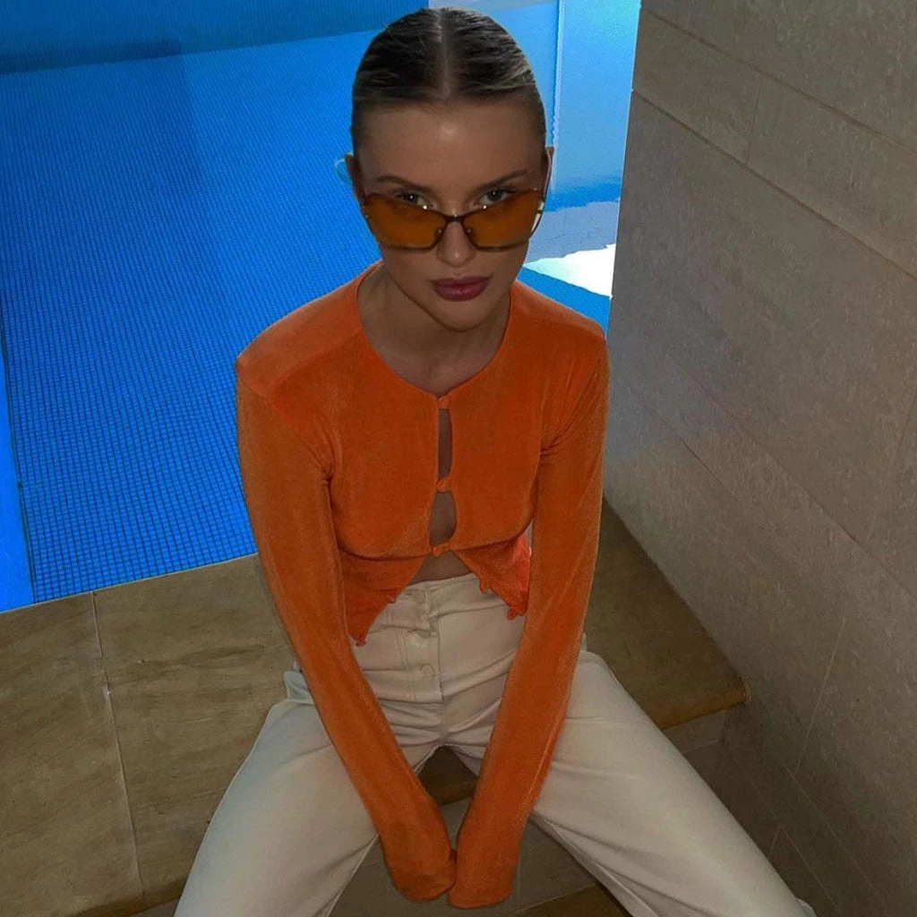 Trendy & Unique What's New Chic Round Neck Button Up Long Sleeve Crop Top - Burnt Orange 3 Trendy & Unique What's New Chic Round Neck Button Up Long Sleeve Crop Top - Burnt Orange