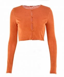 Trendy & Unique What's New Chic Round Neck Button Up Long Sleeve Crop Top - Burnt Orange 8 Trendy & Unique What's New Chic Round Neck Button Up Long Sleeve Crop Top - Burnt Orange
