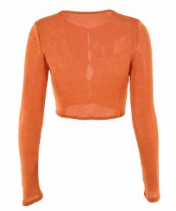 Trendy & Unique What's New Chic Round Neck Button Up Long Sleeve Crop Top - Burnt Orange 9 Trendy & Unique What's New Chic Round Neck Button Up Long Sleeve Crop Top - Burnt Orange
