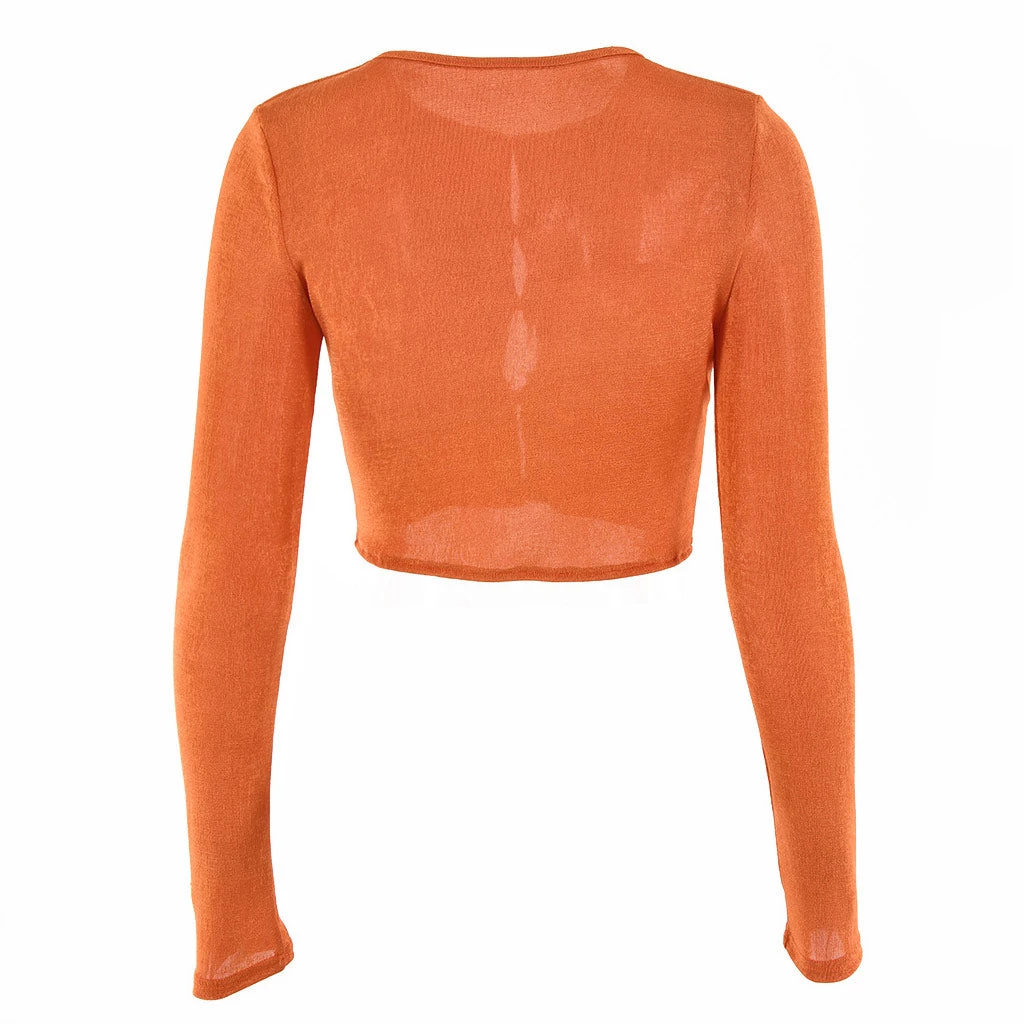 Trendy & Unique What's New Chic Round Neck Button Up Long Sleeve Crop Top - Burnt Orange 6 Trendy & Unique What's New Chic Round Neck Button Up Long Sleeve Crop Top - Burnt Orange