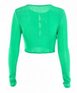 Trendy & Unique Chic Round Neck Button Up Long Sleeve Crop Top - Green What's New