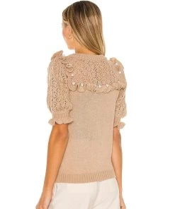 Trendy & Unique What's New Chic Ruffle Trim Puff Short Sleeves Round Neck Cardigan - Apricot