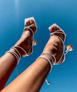 Trendy & Unique What's New Chic Solid Color Square Toe Unique High Heel Sandals - White