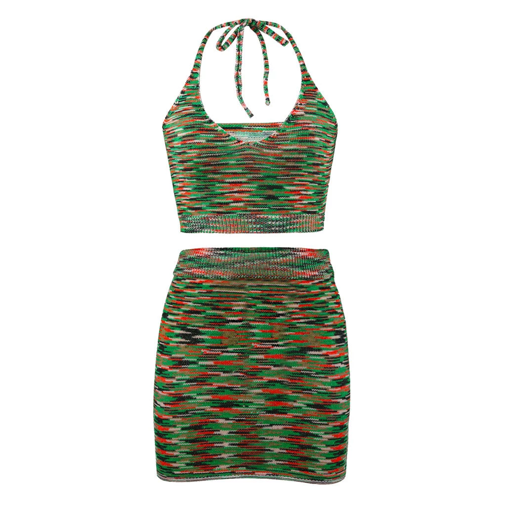 Trendy & Unique Chic Spacedye Knit Halter Neck High Waist Skirt Matching Set - Green What's New 6 Trendy & Unique Chic Spacedye Knit Halter Neck High Waist Skirt Matching Set - Green What's New