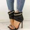 Trendy & Unique What's New Chic Studs Trim Chain Strap High Heeled Cut Out Sandals - Black