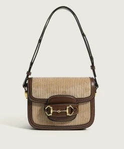 Trendy & Unique Chic Textured Suspender Strap Flap Front Velvet Shoulder Bag - Khaki What's New