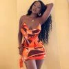 Trendy & Unique Chic Tie Dye Halter Neck Cowl Neck Backless Mini Dress - Orange What's New