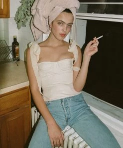 Trendy & Unique Chic Tie Strap Ruched Balconette Bustier Cropped Top - White What's New