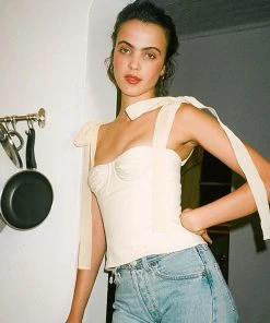 Trendy & Unique Chic Tie Strap Ruched Balconette Bustier Cropped Top - White What's New