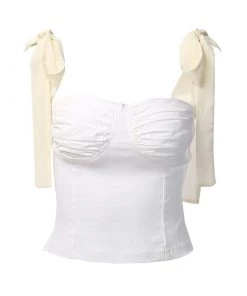 Trendy & Unique Chic Tie Strap Ruched Balconette Bustier Cropped Top - White What's New