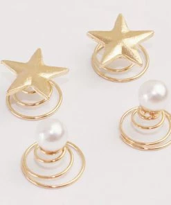 Trendy & Unique Iconic Look Gold Tone Charm Trim Twist Screw Hair Clip - Pearl What's New