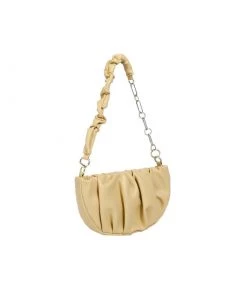 Trendy & Unique Chic Zip Top Chunky Chain Ruched Leather Baguette Bag - Yellow What's New
