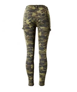 Trendy & Unique Classic Camo Print Patch Pocket Mid Waist Skinny Jeans - Green