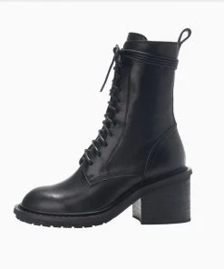 Trendy & Unique What's New Classic Narrow Calf Lace Up Chunky Heel Combat Boots - Black