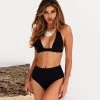 Trendy & Unique What's New Classic Style Solid Color High Waist Sliding Triangle Bikini Set - Black