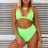 Trendy & Unique Classic Style High Waist Sliding Triangle Bikini Set - Neon Green