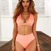 Trendy & Unique Classic Style Solid Color High Waist Sliding Triangle Bikini Set - Pink What's New