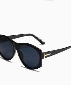 Trendy & Unique Classic Style Metal T Letter Oval Frame Sunglasses - Black