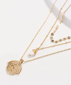 Trendy & Unique The Boho Holiday Coin Pendant Chain-Link Layered Necklace - Gold