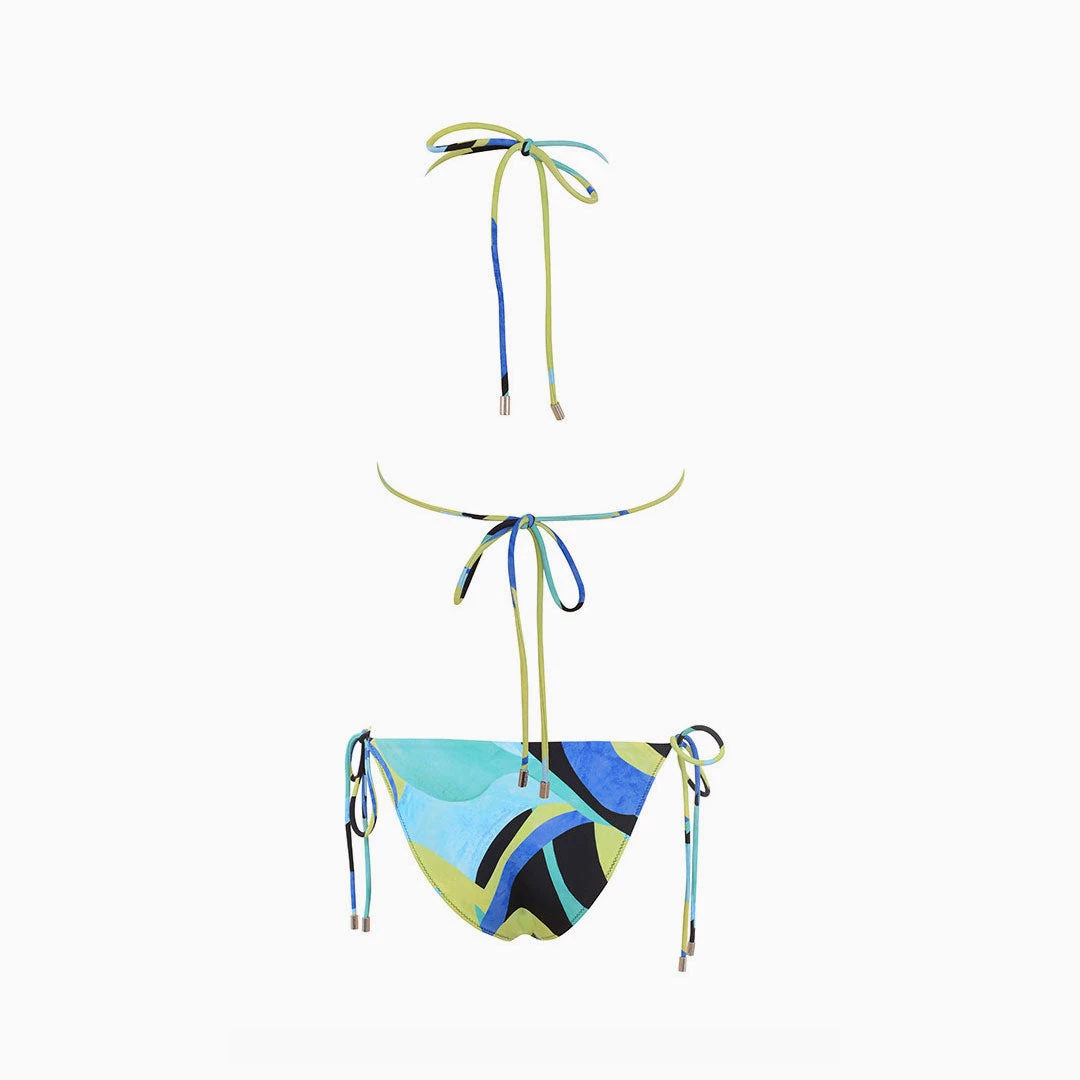 Trendy & Unique Flirty Color Block Tie String Halter Neck Bralette Bikini Set - Teal What's New 7 Trendy & Unique Flirty Color Block Tie String Halter Neck Bralette Bikini Set - Teal What's New