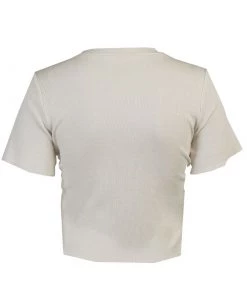 Trendy & Unique Cozy Short Sleeve Drawstring Side Rib Knit Crop Top - Apricot What's New