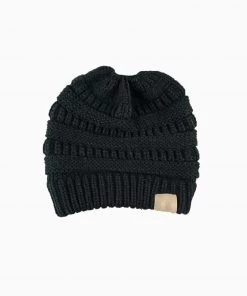 Trendy & Unique Warm Me Up Ponytail Winter Beanie Chunky Rib Knit Hat What's New