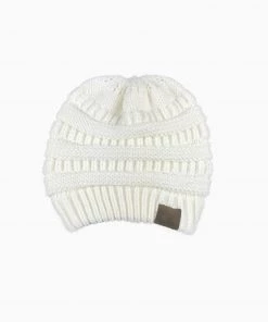 Trendy & Unique Warm Me Up Ponytail Winter Beanie Chunky Rib Knit Hat What's New