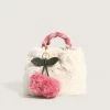 Trendy & Unique What's New Cute Cherry Trim Twist Shoulder Strap Fluffy Tote Bag - White