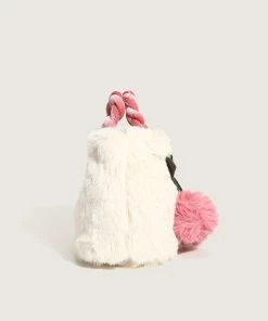 Trendy & Unique What's New Cute Cherry Trim Twist Shoulder Strap Fluffy Tote Bag - White