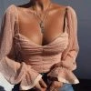 Trendy & Unique Cute Dotted Puff Sleeve Sweetheart Neck Mesh Crop Top - Pink What's New