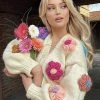 Trendy & Unique Cute Flower Studded Bishop Sleeve Open Front Cardigan - White What's New
