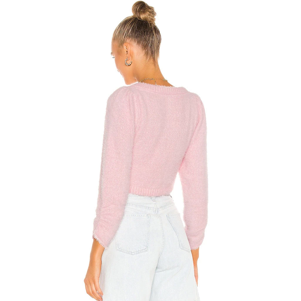 Trendy & Unique Cute Fuzzy Scoop Neck Sleeved Knitted Crop Cardigan - Pink 6 Trendy & Unique Cute Fuzzy Scoop Neck Sleeved Knitted Crop Cardigan - Pink