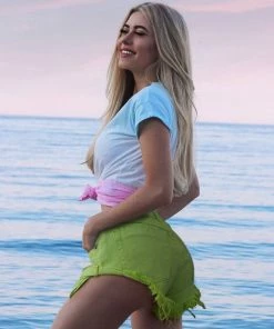 Trendy & Unique What's New Cute Macaron Color Low Rise Distressed Denim Shorts - Neon Green