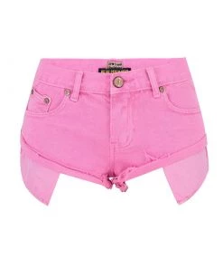 Trendy & Unique What's New Cute Macaron Color Low Rise Distressed Denim Shorts - Pink