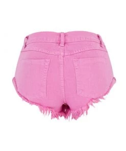 Trendy & Unique What's New Cute Macaron Color Low Rise Distressed Denim Shorts - Pink