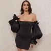 Trendy & Unique Cute Off Shoulder Puff Sleeve Bodycon Party Mini Dress - Black 2 Trendy & Unique Cute Off Shoulder Puff Sleeve Bodycon Party Mini Dress - Black